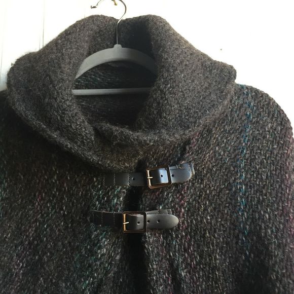 John Branigan Weavers Sweater Shawl Collar Wool Poncho Cape Wrap Jacket Buckles - Picture 10 of 11
